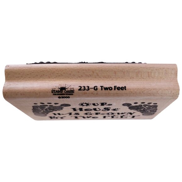 Baby Footprints Rubber Stamp "Our House Has Grown By Two Feet" Stamp Oasis Wood - Picture 4 of 5